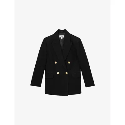 Reiss Womens Black Eden Relaxed-fit Double-breasted Linen-blend Blazer