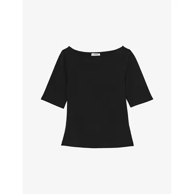 Reiss Womens Black Ellie Slash-neck Stretch-cotton Top