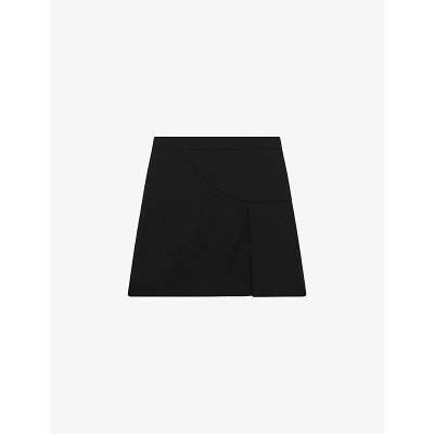 Reiss Womens Black Erin Front-split Linen Mini Skirt