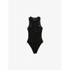 Reiss Womens Black Francesca Ladder-knit Slim-fit Woven Bodysuit
