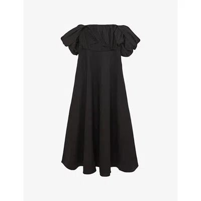 Reiss Womens Black Frankie Ruched-bodice Woven Midi Dress