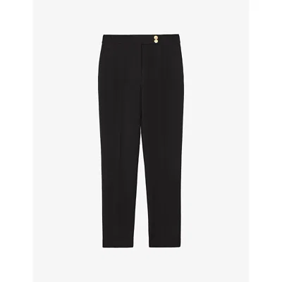 Reiss Womens  Gabriel Button-detail Tapered Stretch-woven Trousers In Black