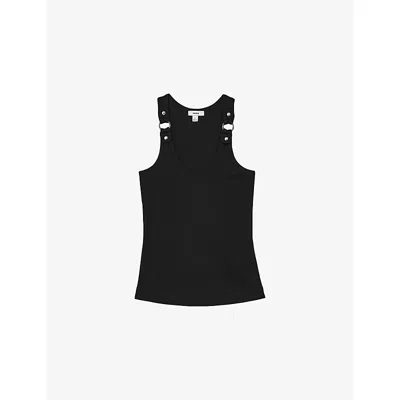 Reiss Womens Black Hardware-detail Slim-fit Stretch-cotton Vest Top