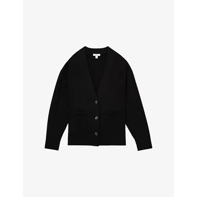 Reiss Womens Harper Patch-pocket Knitted Cardigan Black