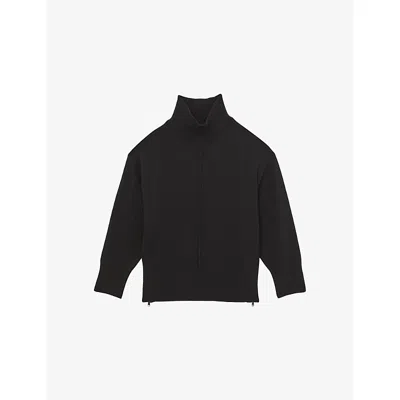 Reiss Womens Black Harri Funnel-neck Wool Jumper
