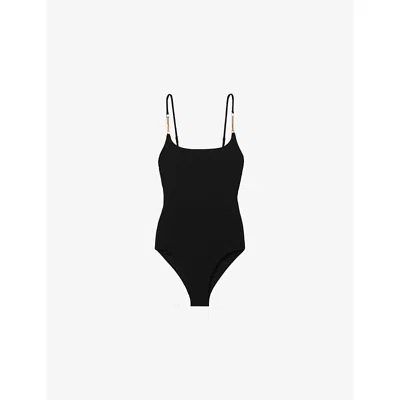 Reiss Womens Black Imogen Chain-trim Underwired Swimsuit