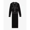 Reiss Womens Black Ivory Lorrie Contrast-trim Wool And Cashmere-blend Midi Dress Xs In Black