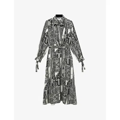 Reiss Womens Black Ivory Marie Geometric-print Woven Midi Dress In White