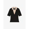 Reiss Womens Black Ivory Stella Contrast-collar Stretch-knit Top In Black