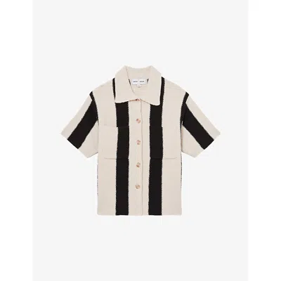 Reiss Babies' Womens Striped Buttoned Knitted Top Black Ivory