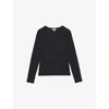 Reiss Womens Black Jada Crewneck Long-sleeve Stretch-cotton T-shirt