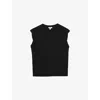 Reiss Womens Black Jade Cap-sleeve Cotton T-shirt