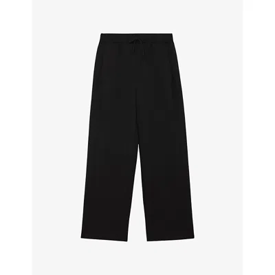 Reiss Womens  Jemma Elasticated-waist Wide-leg Stretch-jersey Jogging Bottoms In Black