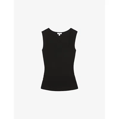 Reiss Womens Jody Asymmetric-neck Stretch-cotton Top Black