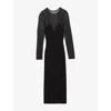 Reiss Womens Black Lila Sheer-sleeve Slim-fit Stretch-knit Midi Dress In Black
