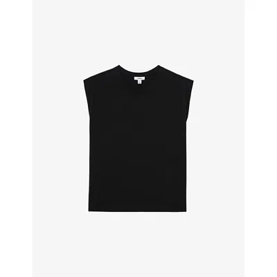 Reiss Womens Black Millie Cap-sleeve Cotton T-shirt