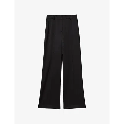 Reiss Womens Black Millie Wide-leg Woven-twill Trousers
