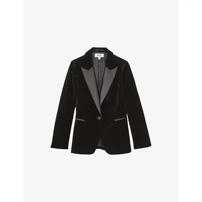 Reiss Womens Black Myrtle Single-breasted Velvet Blazer