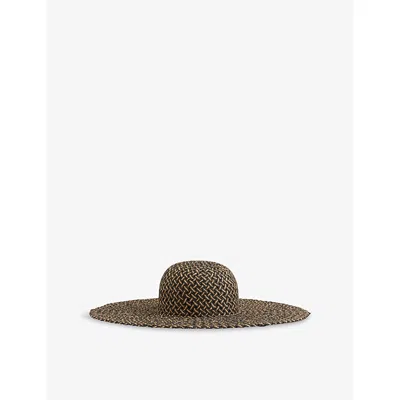 Reiss Womens Black Natural Sonia Basket-weave Straw Sun Hat In Brown