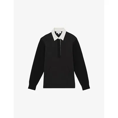 Reiss Womens Black Noa Polo-collar Stretch-jersey Sweatshirt Xs
