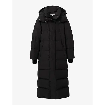 Reiss Womens Black Padded Belted-waist Recycled-polyester Coat