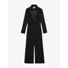 Reiss Womens Black Perla Sheer-sleeve Woven Tuxedo Jumpsuit In Black