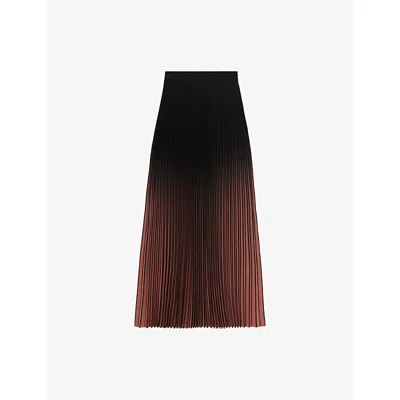 Reiss Womens Marlie Ombré Pleated Woven Midi Skirt Black Pink