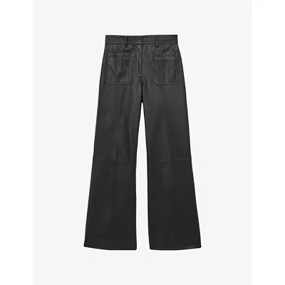 Reiss Womens Black Priya High-rise Leather Trousers