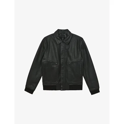 Reiss Womens Black Purleigh Grained-texture Leather Jacket
