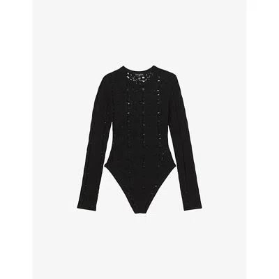 Reiss Womens Black  X Atelier Frances Lace Bodysuit