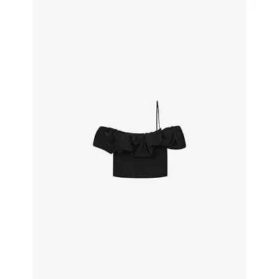 Reiss Womens Black Sabrina Sculptural Cotton Blend Bandeau Top