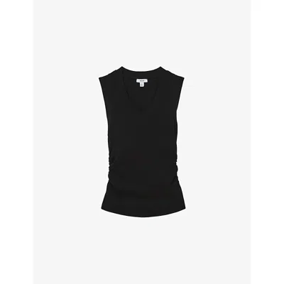 Reiss Womens Black Sandy V-neck Ribbed Stretch-cotton Vest