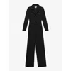 Reiss Womens Sara Tux-collar Pleated Stretch-woven Jumpsuit Black