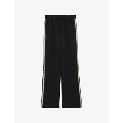 Reiss Womens Sasha Wide-leg High-rise Stretch Faux-leather Trousers Black