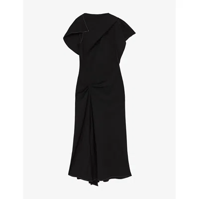 REISS WOMENS BLACK SASKIA ASYMMETRIC DRAPED WOVEN MIDI DRESS