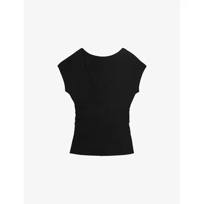 Reiss Womens Black Serena Scoop-back Stretch-cotton Top