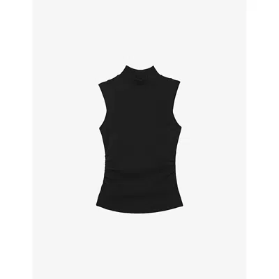 Reiss Womens Black Simone High-neck Stretch-cotton Vest
