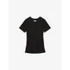 Reiss Womens Black Tess Ribbed Ruched Stretch-cotton T-shirt In Black