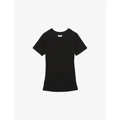 Reiss Womens Black Tess Ribbed Ruched Stretch-cotton T-shirt