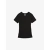 Reiss Womens Black Tess Ribbed Ruched Stretch-cotton T-shirt In Black