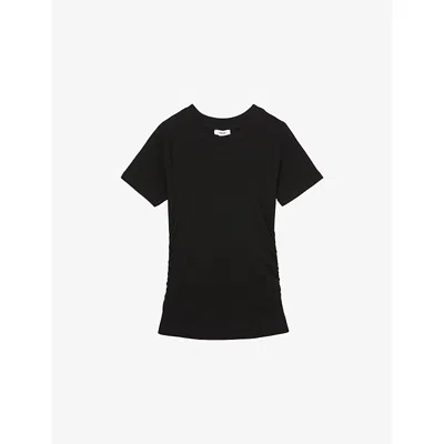 REISS WOMENS BLACK TESS RUCHED STRETCH-COTTON T-SHIRT