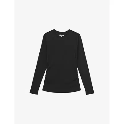 Reiss Womens Black Tessa Ribbed Stretch-cotton T-shirt