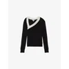 Reiss Womens Black White Aubrey Bead-embellished Knitted Jumper Xs In Black