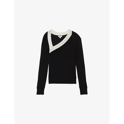 Reiss Womens Black White Aubrey Bead-embellished Knitted Jumper Xs