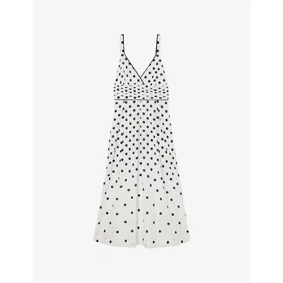 Reiss Womens Black White Dottie V-neck Woven Midi Dress