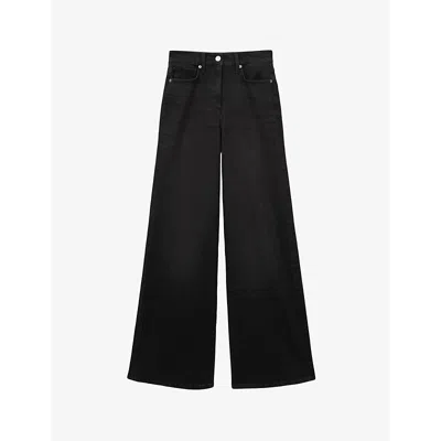 Reiss Womens Wide-leg Relaxed-fit High-rise Stretch-denim Jeans Black