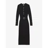 Reiss Womens Black Willow Button-down Long-sleeve Stretch-knit Midi Dress In Black