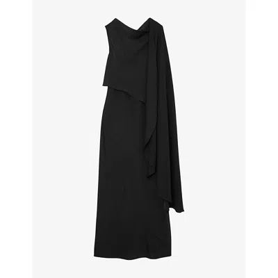 Reiss Womens Black Winnie Cape-detail Woven Maxi Dress