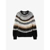 Reiss Indi Bold Fuzzy Fair Isle Jumper In Black/camel