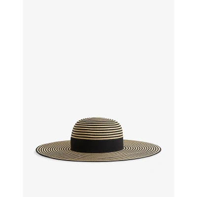 Reiss Emilia Wide-brim Striped Raffia Hat In Black/neutral